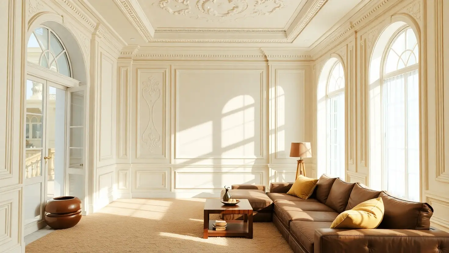 Salón con molduras de pladur clásicas y techos decorativos realizado por pladurista en Valladolid, estilo elegante y acabado de alta calidad